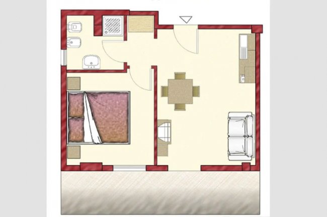 Pianta di un appartamento con una camera.